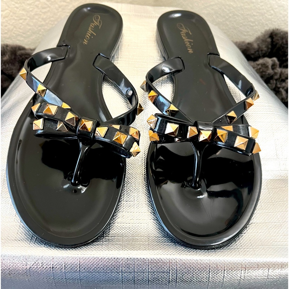 Black Studded Flip Flops